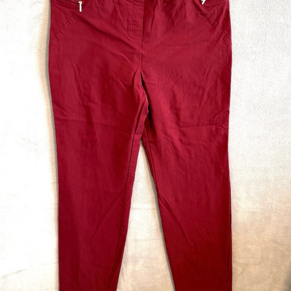 Soho Burgundy Red Cropped Ankle Pants with Zipper Pocket Detail